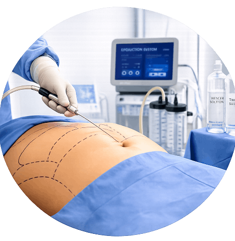 Liposuction procedure being performed in a clinical setting